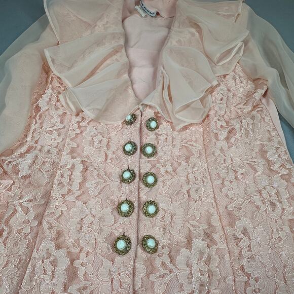 Vintage Blouse Women Medium Blush Pink Lace Ruffle Collar Pearl Button Victorian - Picture 6 of 11